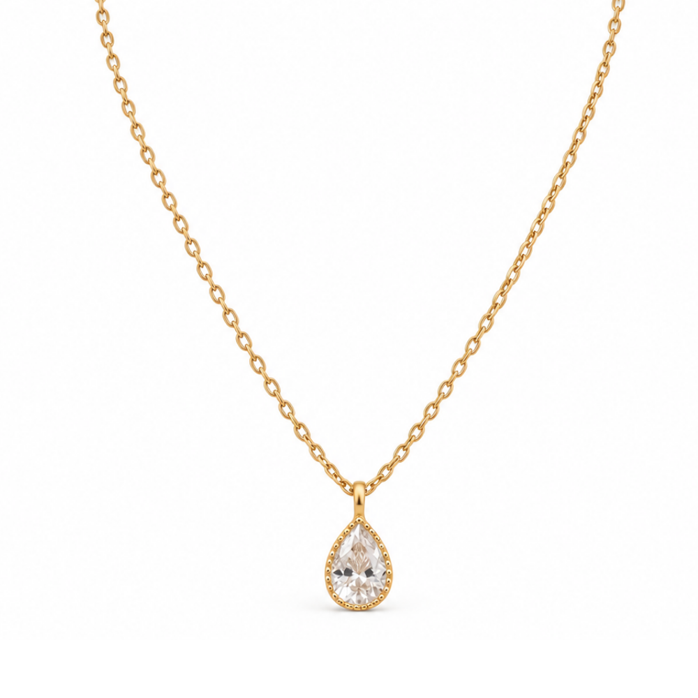 Solitaire Bezel Necklace in 925 sterling silver with round clear bezel-set stone and adjustable 16-inch chain